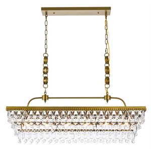 Elegant Lighting Nordic 40&quot Rectangle Iron and Glass Pendant in Brass