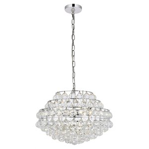 Elegant Lighting Savannah 20&quot Contemporary Iron and Crystal Pendant in Chrome