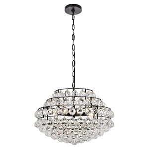 Elegant Lighting Savannah 20&quot Contemporary Iron and Crystal Pendant in Black