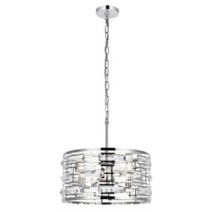 Elegant Lighting Kennedy 16.5&quot Contemporary Iron and Crystal Pendant in Chrome