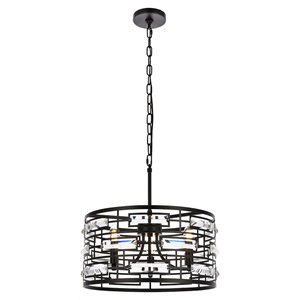 Elegant Lighting Kennedy 16.5&quot Contemporary Iron and Crystal Pendant in Black