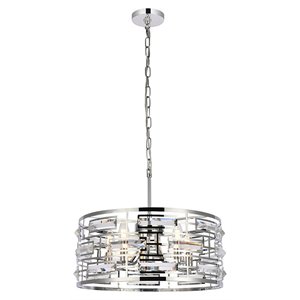 Elegant Lighting Kennedy 18.5&quot Contemporary Iron and Crystal Pendant in Chrome