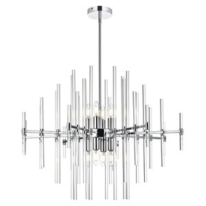 Elegant Lighting Sienna 31&quot Modern Metal and Crystal Rod Pendant in Chrome