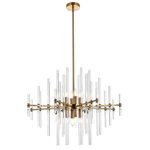 Elegant Lighting Sienna 31&quot Modern Metal and Crystal Rod Pendant in Gold