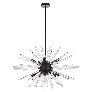 Elegant Lighting Sienna 32&quot Modern Metal and Crystal Rod Pendant in Black