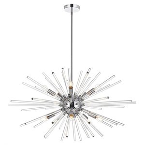 Elegant Lighting Sienna 32&quot Modern Metal and Crystal Rod Pendant in Chrome