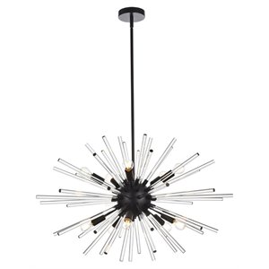 Elegant Lighting Sienna 36&quot Modern Metal and Crystal Rod Pendant in Black