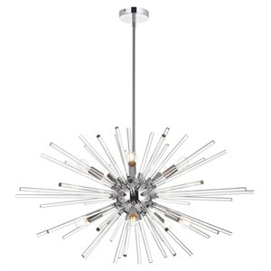 Elegant Lighting Sienna 36&quot Modern Metal and Crystal Rod Pendant in Chrome