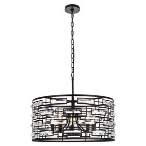 Elegant Lighting Kennedy 24&quot Contemporary Iron and Crystal Pendant in Black