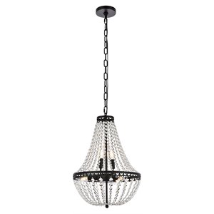 Elegant Lighting Valeria 14&quot Contemporary Iron and Crystal Pendant in Black