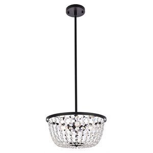 Elegant Lighting Gianna 13&quot Contemporary Iron and Crystal Pendant in Black