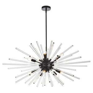 Elegant Lighting Sienna 42&quot Modern Metal and Crystal Rod Pendant in Black