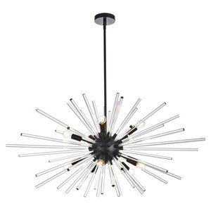 Elegant Lighting Sienna 46&quot Modern Metal and Crystal Rod Pendant in Black