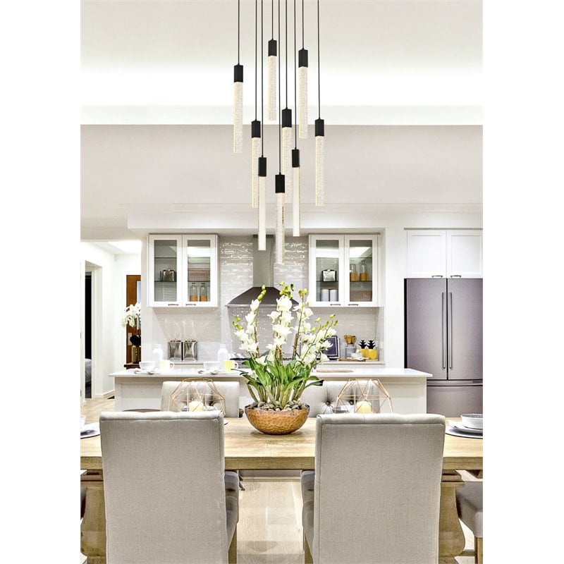 Elegant Lighting Weston 9-Light Modern Metal and Crystal Pendant in Black