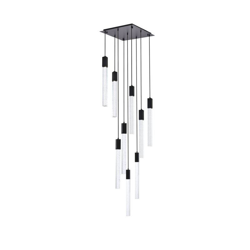 Elegant Lighting Weston 9-Light Modern Metal and Crystal Pendant in Black