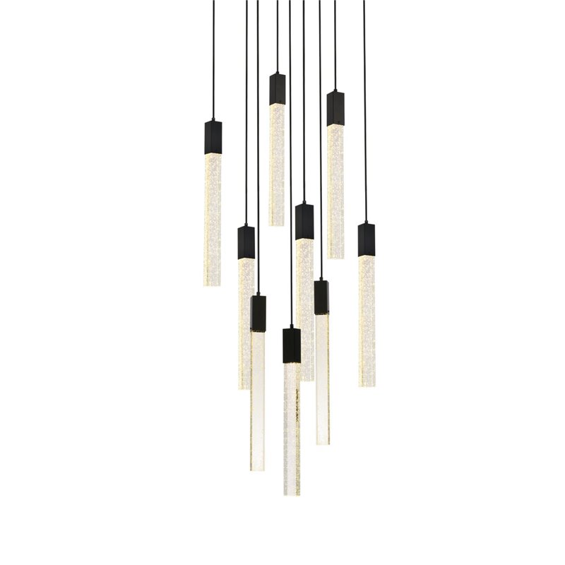 Elegant Lighting Weston 9-Light Modern Metal and Crystal Pendant in Black