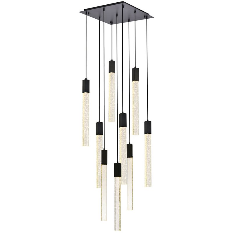 Elegant Lighting Weston 9-Light Modern Metal and Crystal Pendant in Black