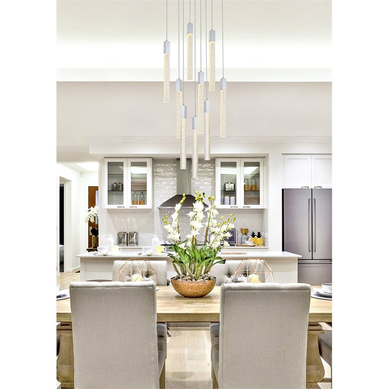 Elegant Lighting Weston 9-Light Modern Metal and Crystal Pendant in Chrome