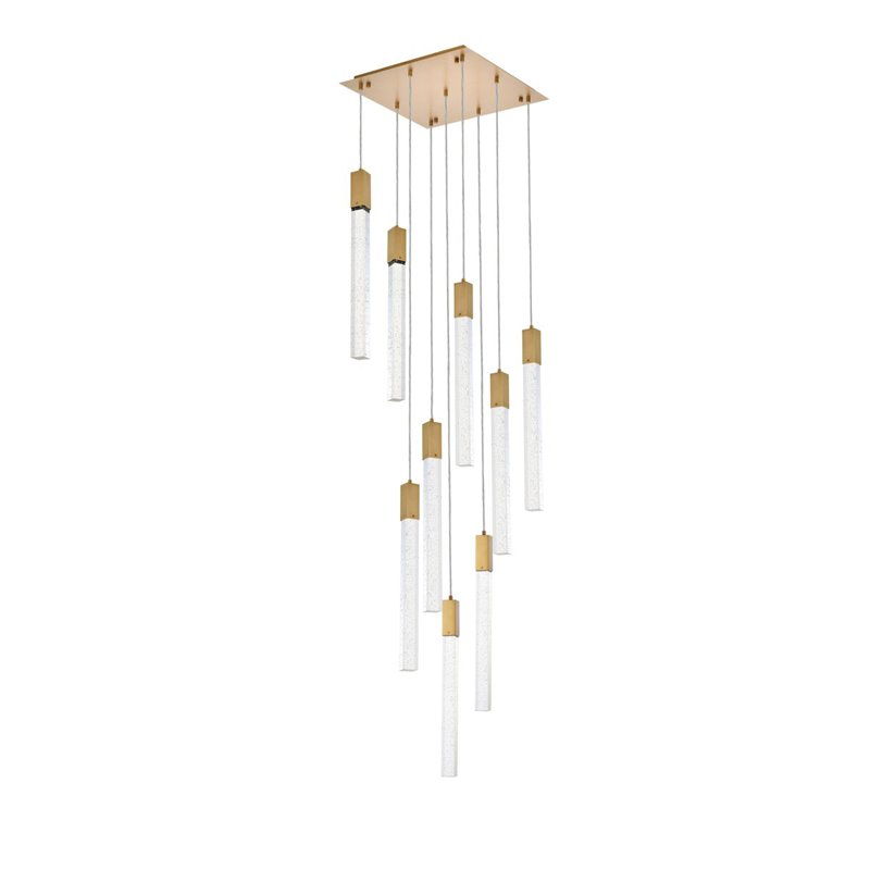 Elegant Lighting Weston 9-Light Modern Metal and Crystal Pendant in Satin Gold