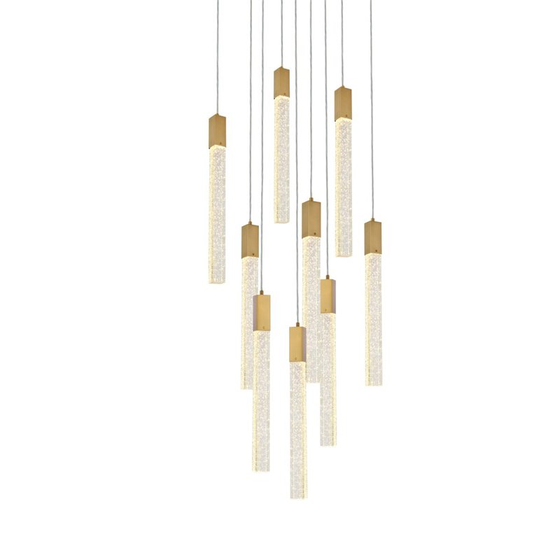 Elegant Lighting Weston 9-Light Modern Metal and Crystal Pendant in Satin Gold