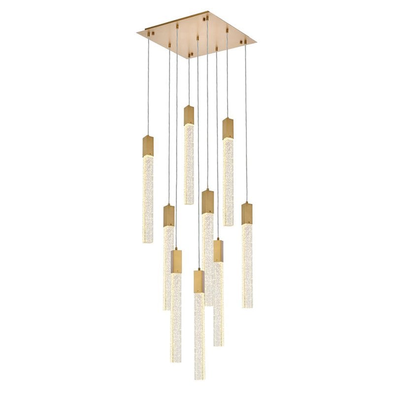 Elegant Lighting Weston 9-Light Modern Metal and Crystal Pendant in Satin Gold