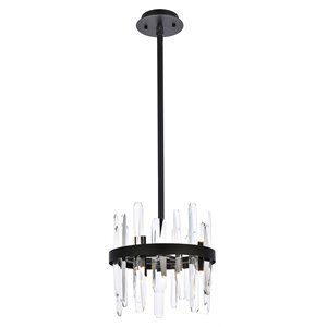 Elegant Lighting Serena 12&quot Round Modern Iron and Crystal Pendant in Black