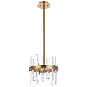 Elegant Lighting Serena 12&quot Round Modern Iron and Crystal Pendant in Satin Gold