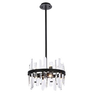 Elegant Lighting Serena 16&quot Round Modern Iron and Crystal Pendant in Black