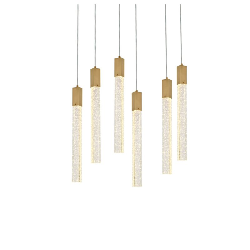 Elegant Lighting Weston 6-Lights Modern Metal and Crystal Pendant in Satin Gold