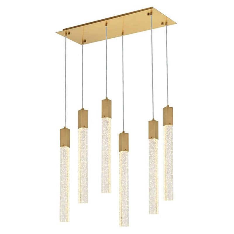 Elegant Lighting Weston 6-Lights Modern Metal and Crystal Pendant in Satin Gold