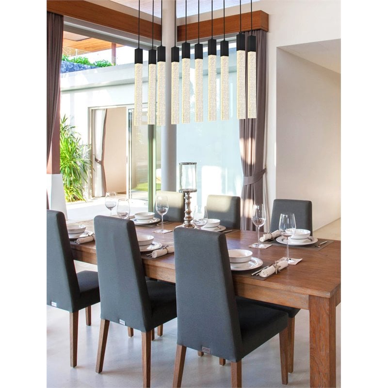 Elegant Lighting Weston 10-Lights Modern Metal and Crystal Pendant in Black
