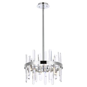Elegant Lighting Serena 16&quot Round Iron and Crystal Pendant in Chrome