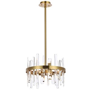 Elegant Lighting Serena 16&quot Round Modern Iron and Crystal Pendant in Satin Gold