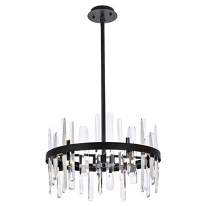Elegant Lighting Serena 20&quot Round Modern Iron and Crystal Pendant in Black