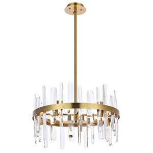 Elegant Lighting Serena 20&quot Round Modern Iron and Crystal Pendant in Satin Gold