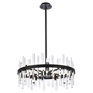 Elegant Lighting Serena 25&quot Round Modern Iron and Crystal Pendant in Black