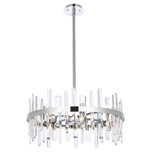 Elegant Lighting Serena 25&quot Round Iron and Crystal Pendant in Chrome