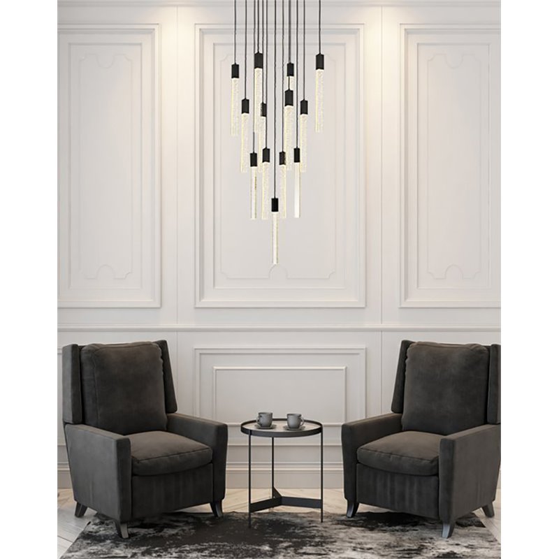 Elegant Lighting Weston 13-Light Modern Metal and Crystal Pendant in Black