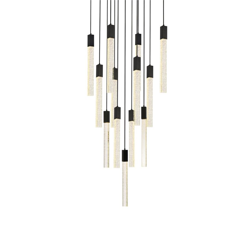 Elegant Lighting Weston 13-Light Modern Metal and Crystal Pendant in Black