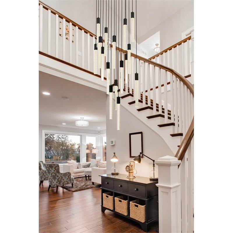 Elegant Lighting Weston 16-Light Modern Metal and Crystal Pendant in Black