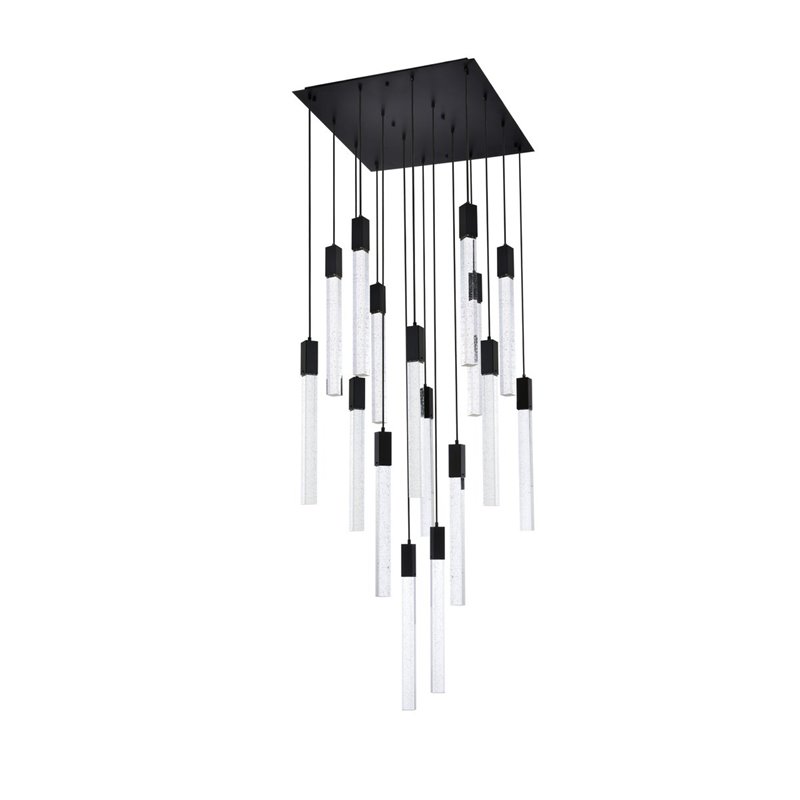 Elegant Lighting Weston 16-Light Modern Metal and Crystal Pendant in Black