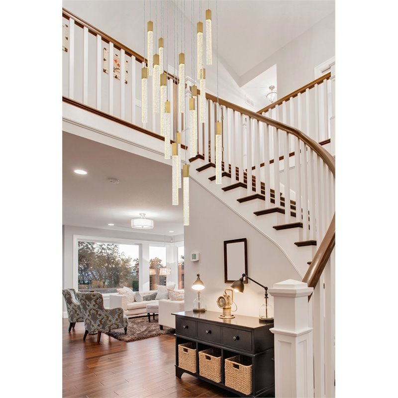 Elegant Lighting Weston 16-Light Modern Metal and Crystal Pendant in Satin Gold