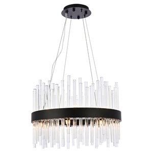 Elegant Lighting Dallas 20&quot Round Modern Iron and Crystal Pendant in Black