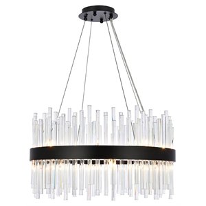 Elegant Lighting Dallas 25&quot Round Modern Iron and Crystal Pendant in Black