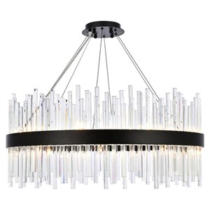 Elegant Lighting Dallas 32&quot Round Modern Iron and Crystal Pendant in Black