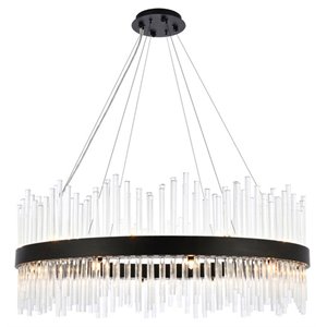 Elegant Lighting Dallas 36&quot Round Modern Iron and Crystal Pendant in Black
