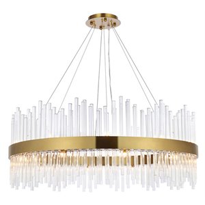 Elegant Lighting Dallas 36&quot Round Modern Iron and Crystal Pendant in Satin Gold