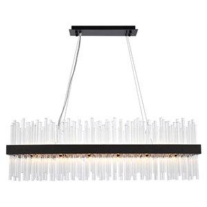 Elegant Lighting Dallas 42&quot Rectangle Iron and Crystal Pendant in Black