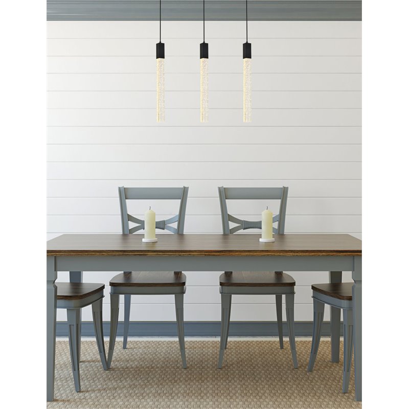 Elegant Lighting Weston 3-Lights Modern Metal and Crystal Pendant in Black