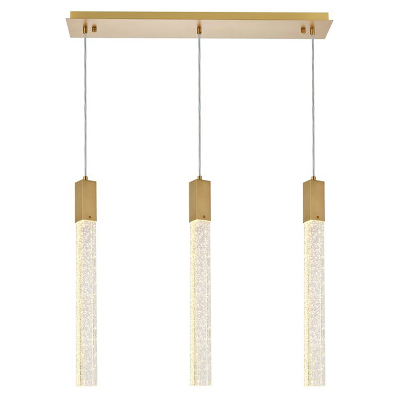 Elegant Lighting Weston 3-Lights Modern Metal and Crystal Pendant in Satin Gold